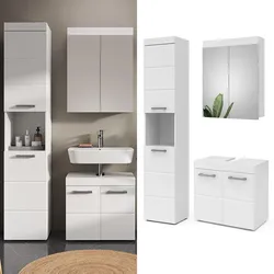 Vicco Badmöbelset Luna Weiß Skandi Badezimmerschrank Badschrank Waschtischunterschrank Spiegelschrank Hochschrank Schranktür Schrankfach Ablage Aufbewahrung