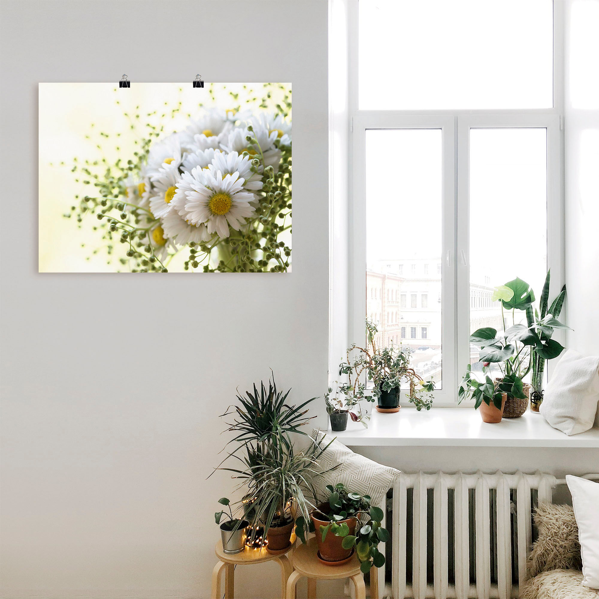 Wandbild ARTLAND "Gänseblümchen und Hofstaat", weiß (farbe bild(er): weiß), B:40cm H:30cm, Bilder, als Leinwandbild, Poster in verschied. Größen