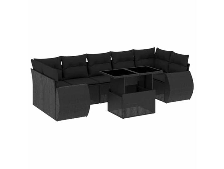 PUGYNBK Garten-Sofa-Set, 8-teilig, PE-Rattan, Schwarz, Kissen Verstellbare Tischplatte für den Außenbereich, umwandelbar, gepolsterte Kissen, abnehmbar, waschbar, modulares Design