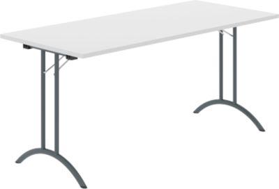Schäfer Shop Select Klapptisch, Rechteck, Doppel-T-Fußgestell, Spezial-Klappbeschlag & Bodenausgleich, B 1600 x T 700 x H 720 mm, lichtgrau/anthrazit