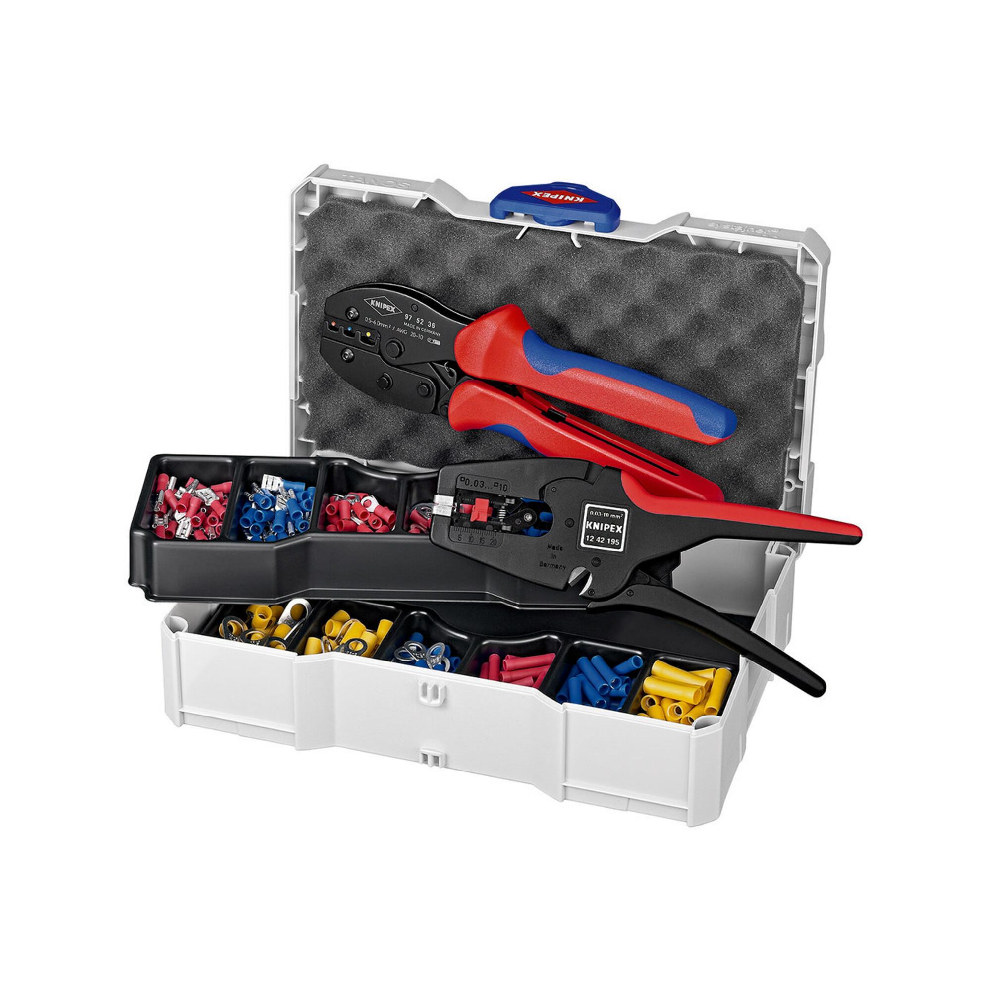 Knipex 97 90 22 Crimp-Sortiment für Kabelverbinder mit Crimpzange, Crimpeinsätzen und Koffer L265mm)