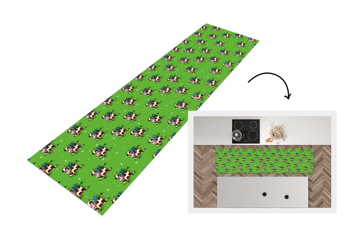Keukenloper met koeienpatroon in vinyl, 200 x 50 cm