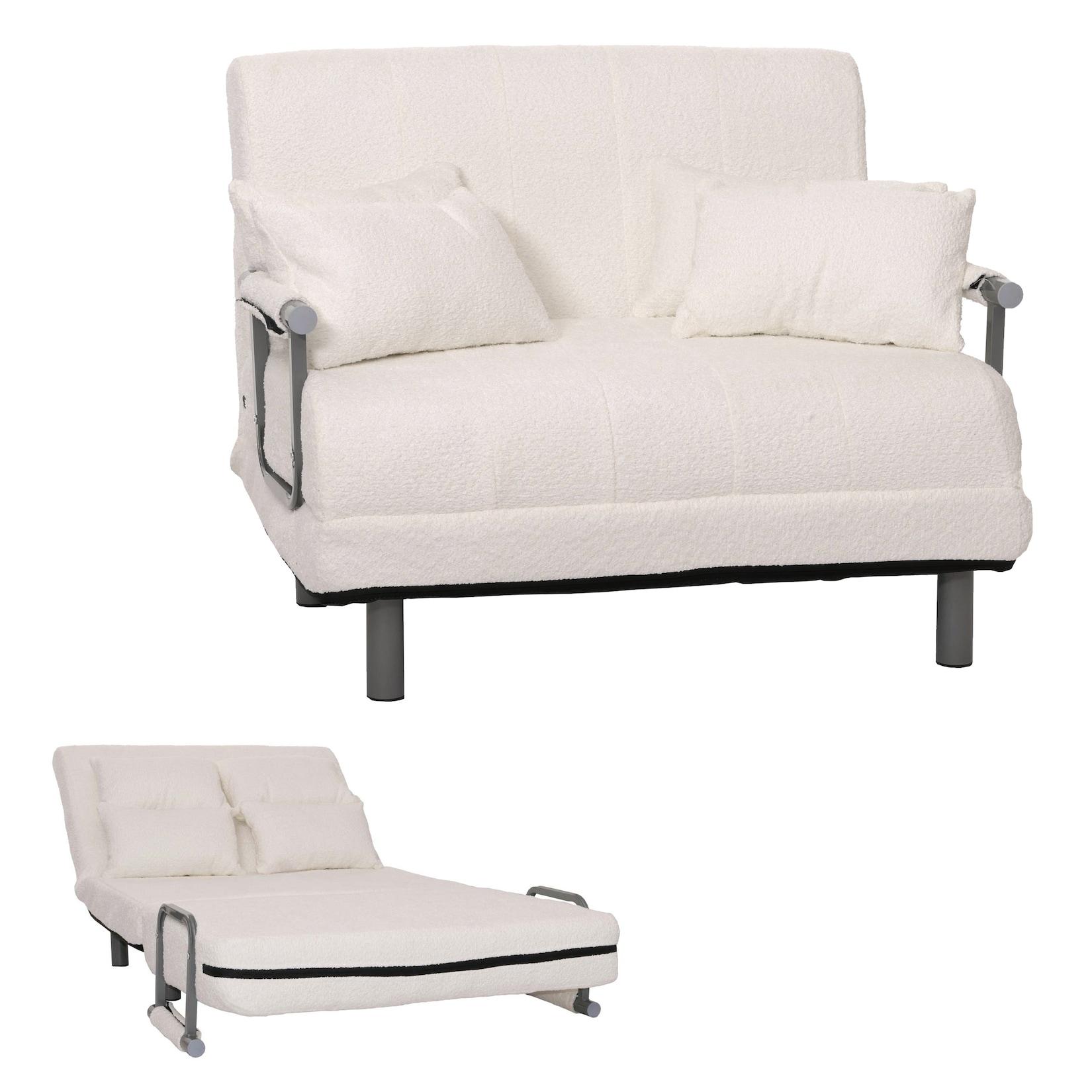 Schlafsessel MCW-K29, Klappsessel Schlafsofa Gästebett, Liegefläche 190x100cm, Stoff Bouclé (500g/m²) ~ creme