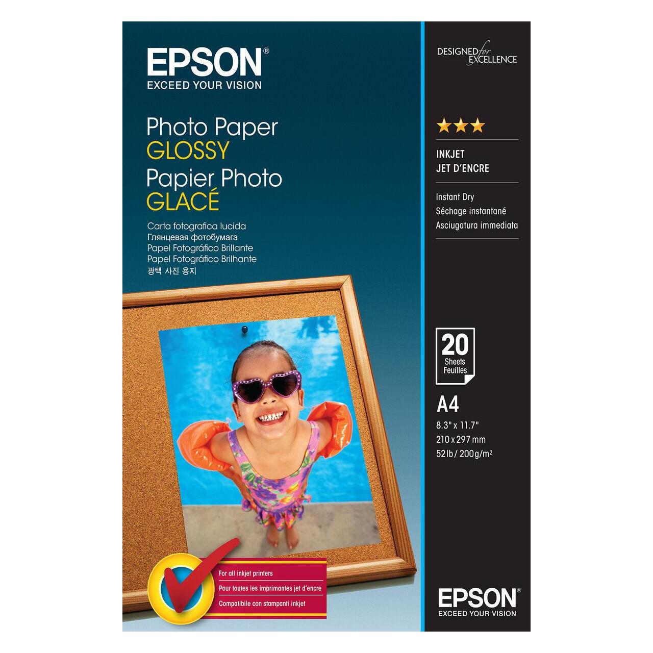 Epson Foto Papier, glänzend, 20 Blatt (200 g/m², A4, 20 Stk.) (C13S042538)