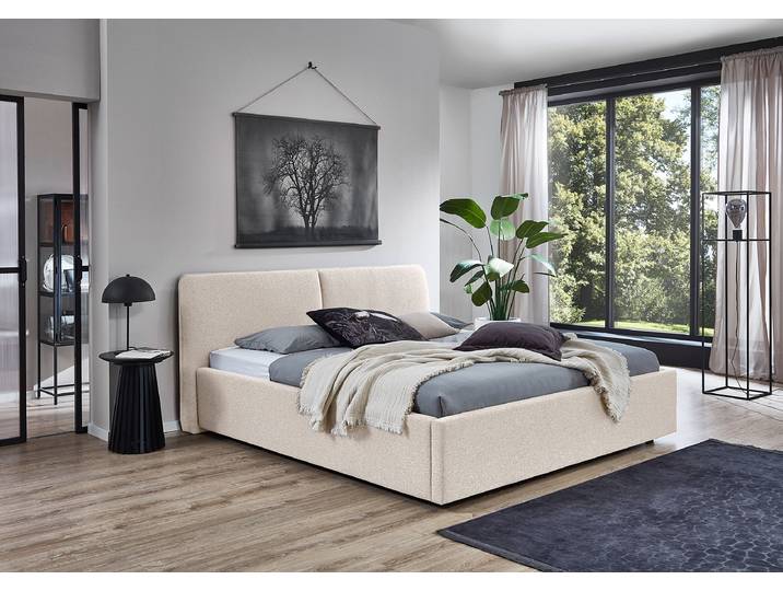 Lit rembourré Allegra 180 x 200cm Tissu structuré Blanc/Blanc crème