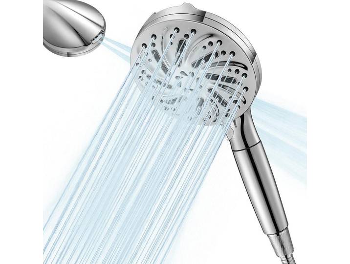 Handbrause mit 10 Strahlarten und 15-stufigem Filtersystem, Silberfarben, Metall, 13x12.7x28 cm, Badezimmer, Baden & Duschen, Duschköpfe & Duschschläuche