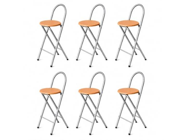 KMH® Barhocker Bill 6er-Set klappbar mit Lehne & Fußstütze – Silber/Buche 73 cm Sitzhöhe, fertig montiert, platzsparend klappbar mit Stahlgestell & MDF-Sitz im Buchendekor – für Küche, Bar & Events