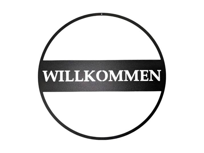 Wanddekoobjekt CHALET Willkommensring rund , schwarz-weiss (schwarz), Metall, Wanddekoobjekte, Wanddekoobjekt