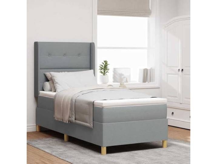 Stoffbezug Boxspringbett mit mittelfester Matratze Schlafzimmer Modern Boxspringbett mit Matratze Hellgrau 140x190 cm Stoff LED Kopfteil verstellbar Lattenrost Topper Schlafzimmer Komfort Luxus