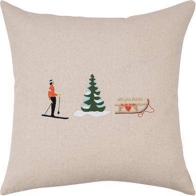 Dekokissen PAD "WINTER SPIRIT", ski, multi, gemustert, B:40cm L:40cm, Baumwolle, Dekokissen_Sitzkissen_Kissenhüllen, Detailverliebte Stickerei mit Winter-Charakter