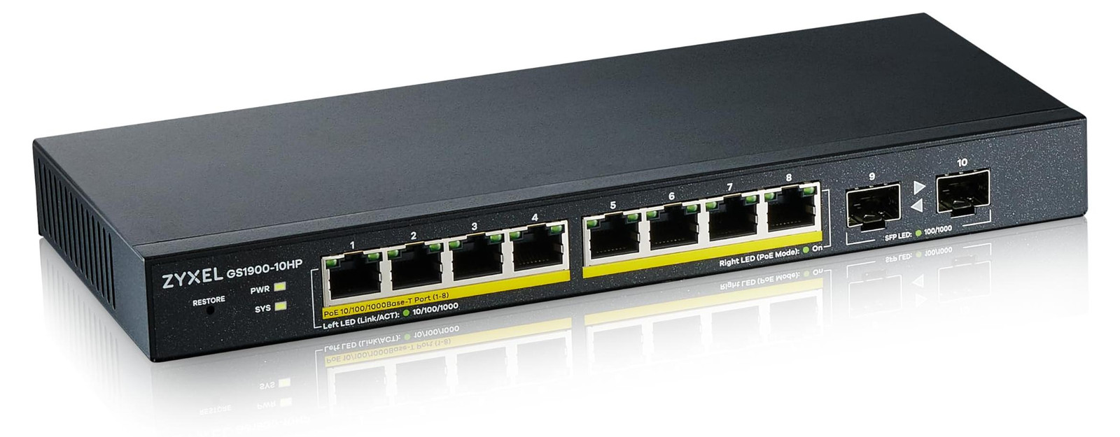 Zyxel GS1900-10HP Netwerkschakelaar met 8 poorten, Slimme beheerde PoE+
