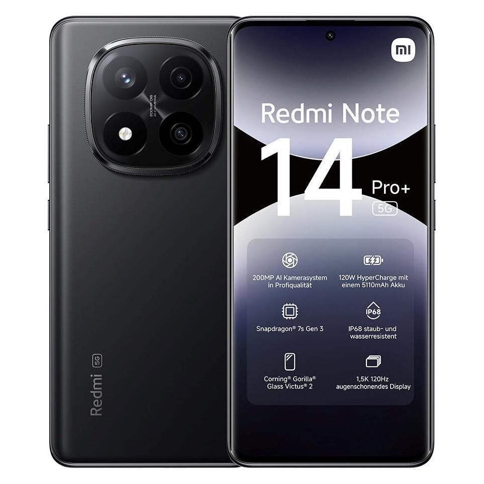 Xiaomi Redmi Note 14 Pro+ (256 GB, Midnight Black, 6.67", Dual SIM, 5G) (MZB0I9OEU)