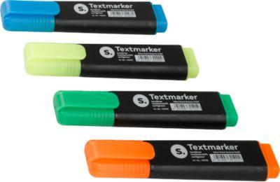 Textmarker S., mit Keilspitze, lichtbeständig, schnell trocknend, farbsortiert, 4 Stück