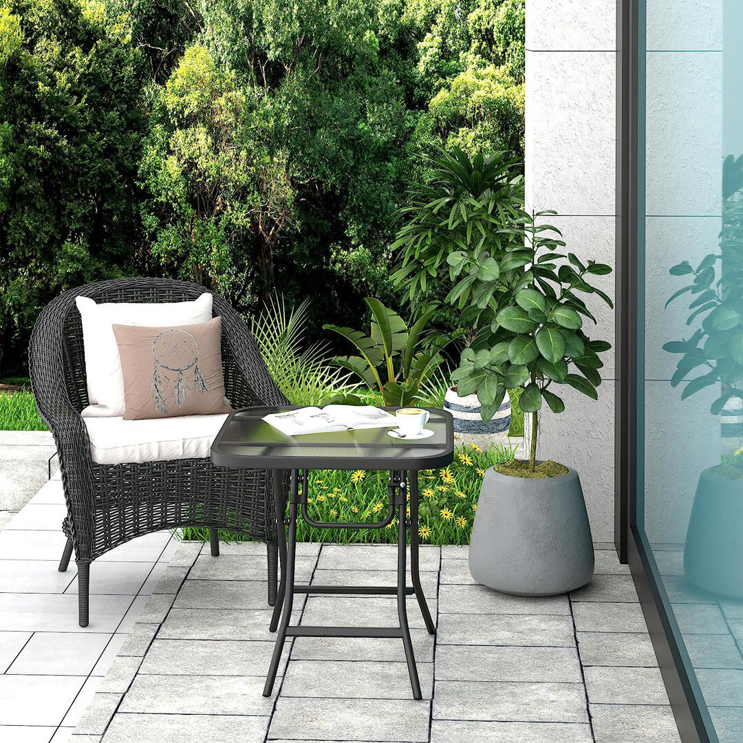 17 Stories Klarc Square Glass Iron Outdoor Side Table - 46 cm W 46 cm D Black/Transparent