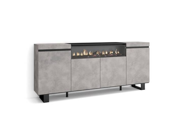 Buffet effet bois ciment 200x35x87cm cheminée effet feu
