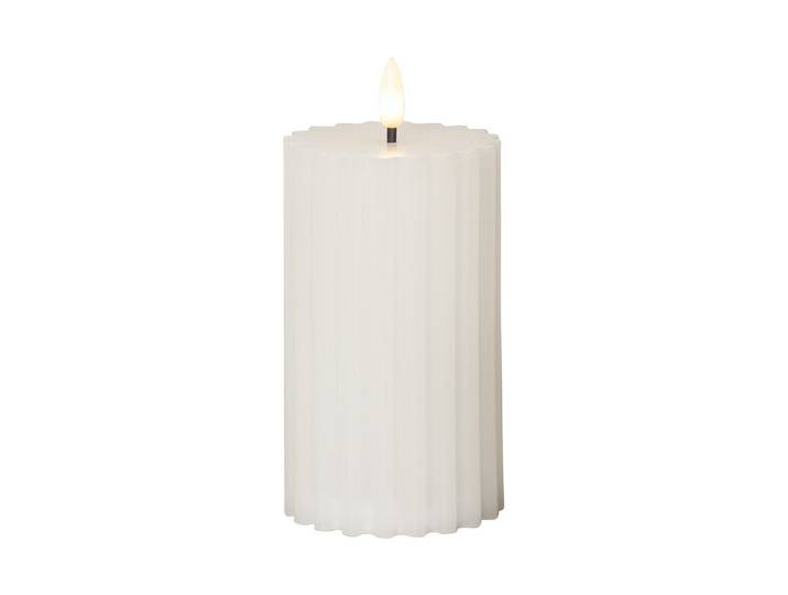 LED Pillar Kerze Flamme Stripe Weiss