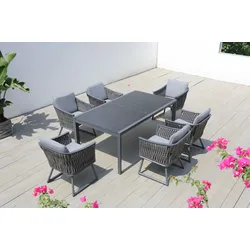 OUTFLEXX Garten-Essgruppe, anthrazit, Alu, Ausziehtisch 180/270x100 cm, 6 Sessel