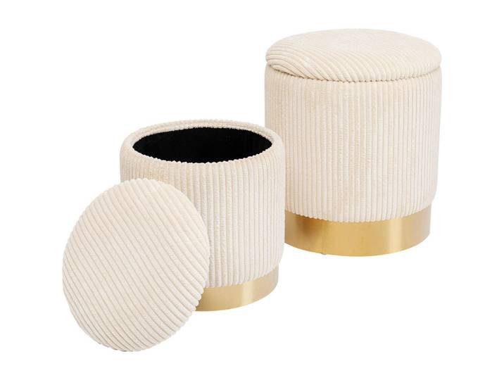 Kare-Design Hockerset, Creme, Messing, Metall, 2-teilig, zylindrisch, 30x38x32 cm, stapelbar, Wohnzimmer, Hocker, Sitzhocker