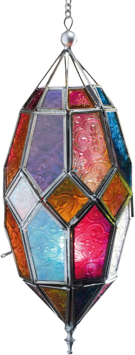 Morrocan Style Hanging Glass Tealight Lantern Large Multi Waxinelichtjeshouder