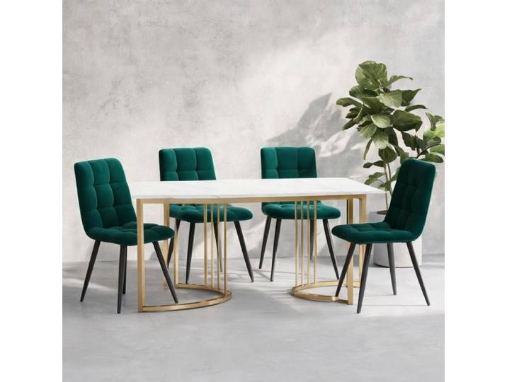 Ensemble repas 5 pièces en MDF et velours design contemporain plateau classic white 140x80 cm