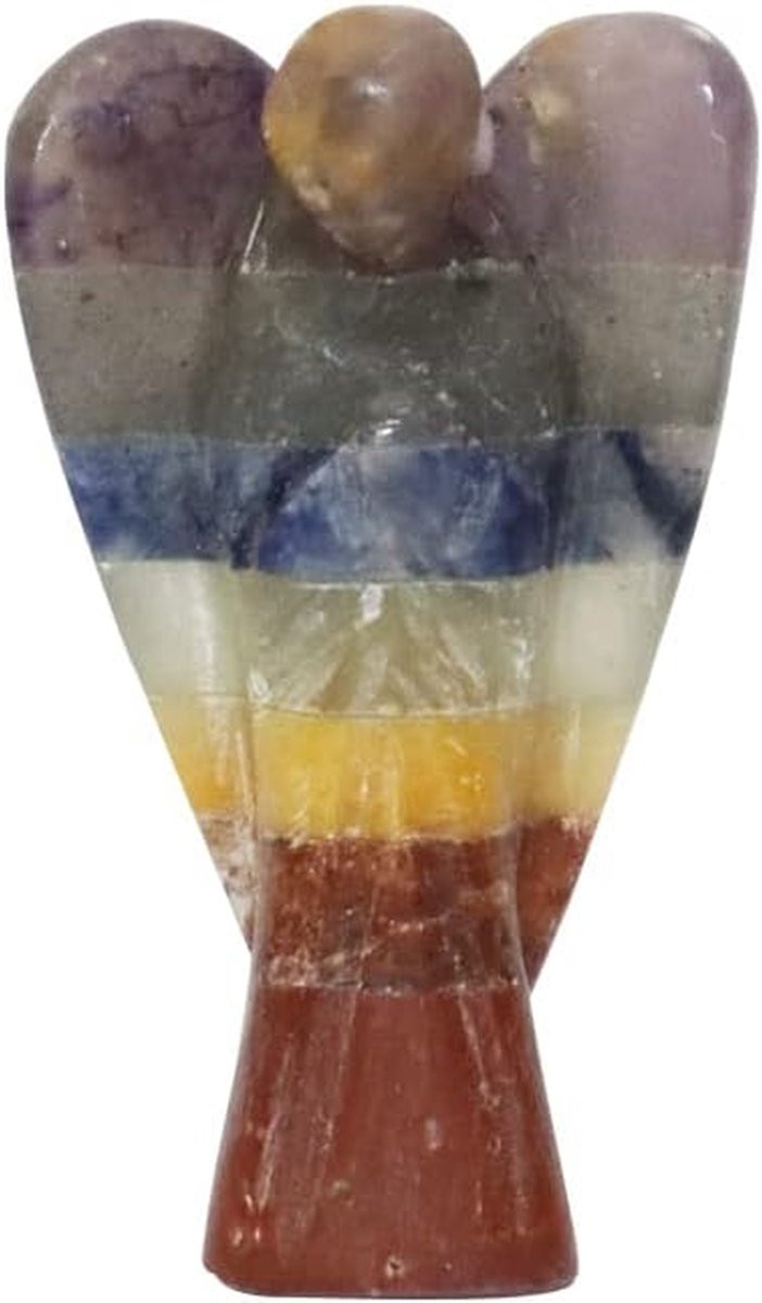 Mini Engel Beeldje Zeven Chakra - Handgesneden Natuursteen Kristallen Ornament - Hoogte: 3 tot 4,3 cm