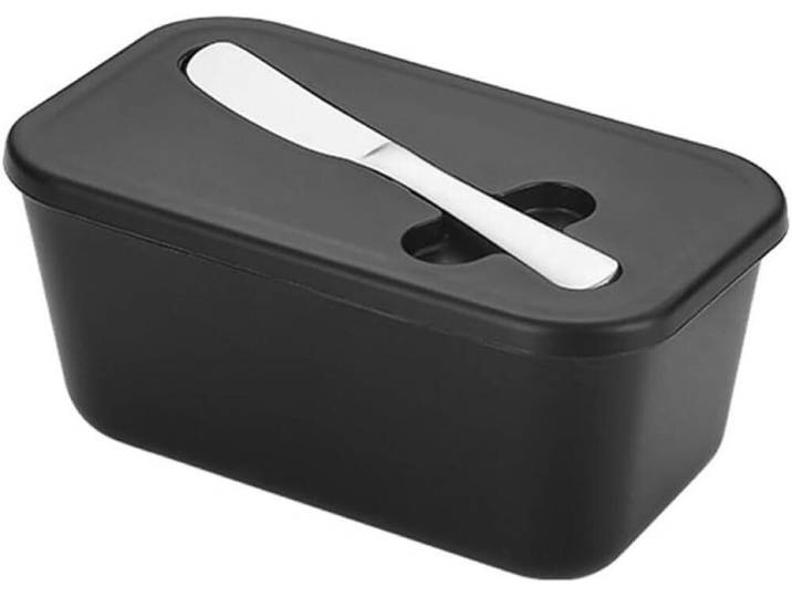 FELIXLEO Brotbackform Butterdose Schwarz mit Deckel Edelstahl Messer Aufbewahrung Küche, (1-tlg)