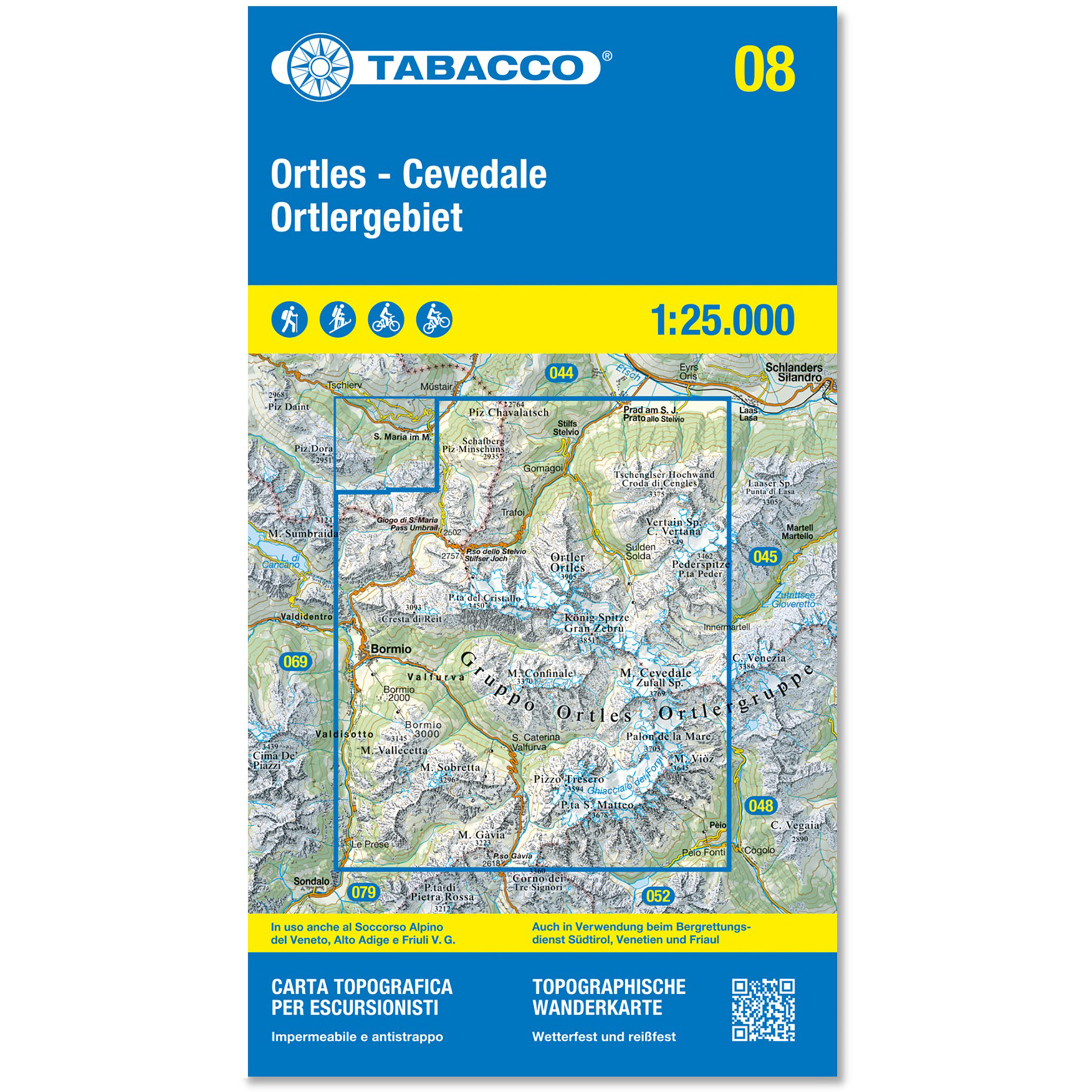 Tabacco Ortlergebiet - Cevedale 08 Wanderkarte Topografische Karten blau