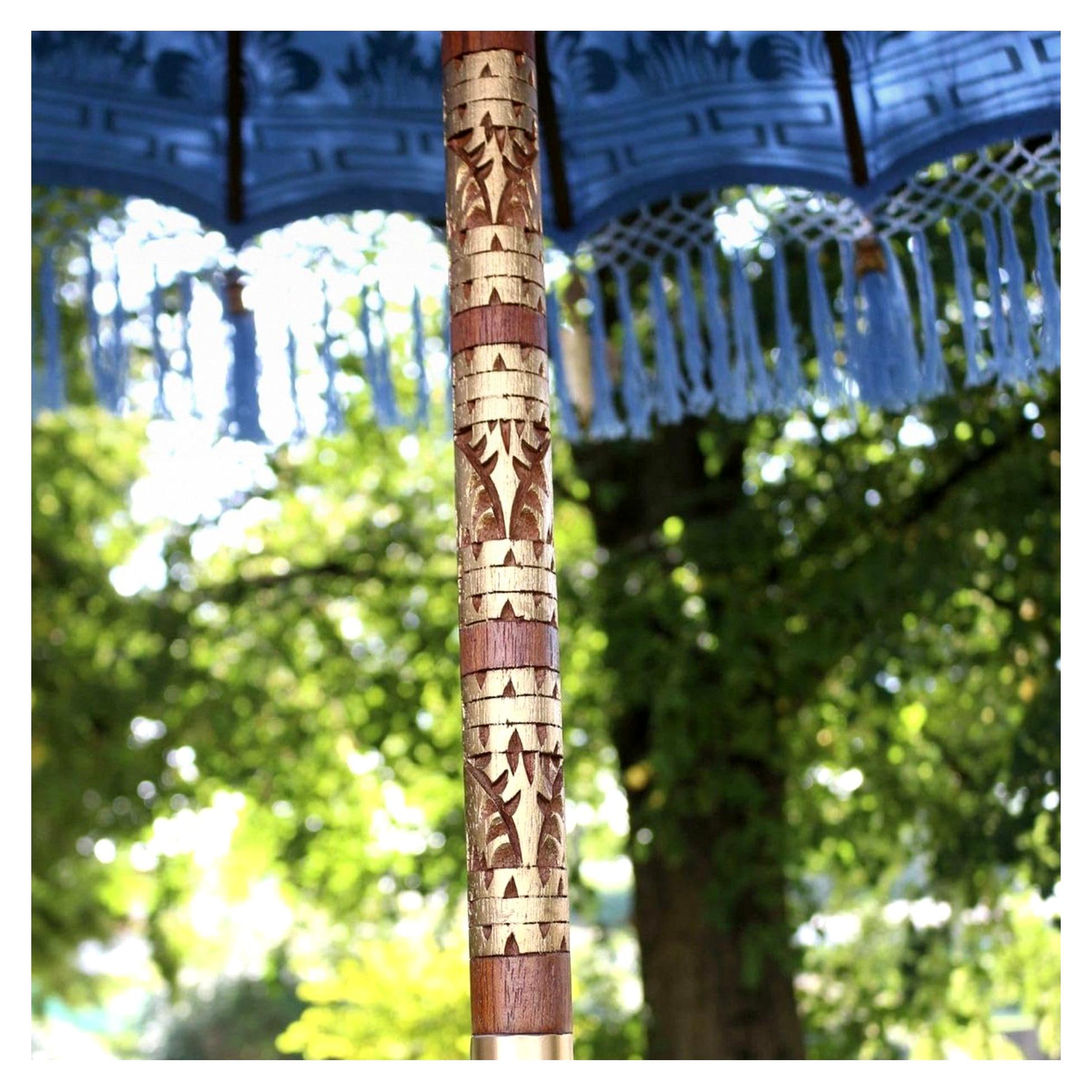 Sonnenschirm Bali 180 cm Hellblau mit Goldbemalung und Fransen