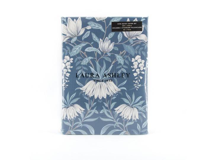 Laura Ashley Bettwasche Parterre Blumen 3-Teilig 230x220cm, Blau, Floral, Baum/Pflanze/Natur, Füllung: Baumwolle (recycelt), Rechteckig, 230x220 cm, Heimtextilien, Kopfpolster & Bettdecken, Bettdecken