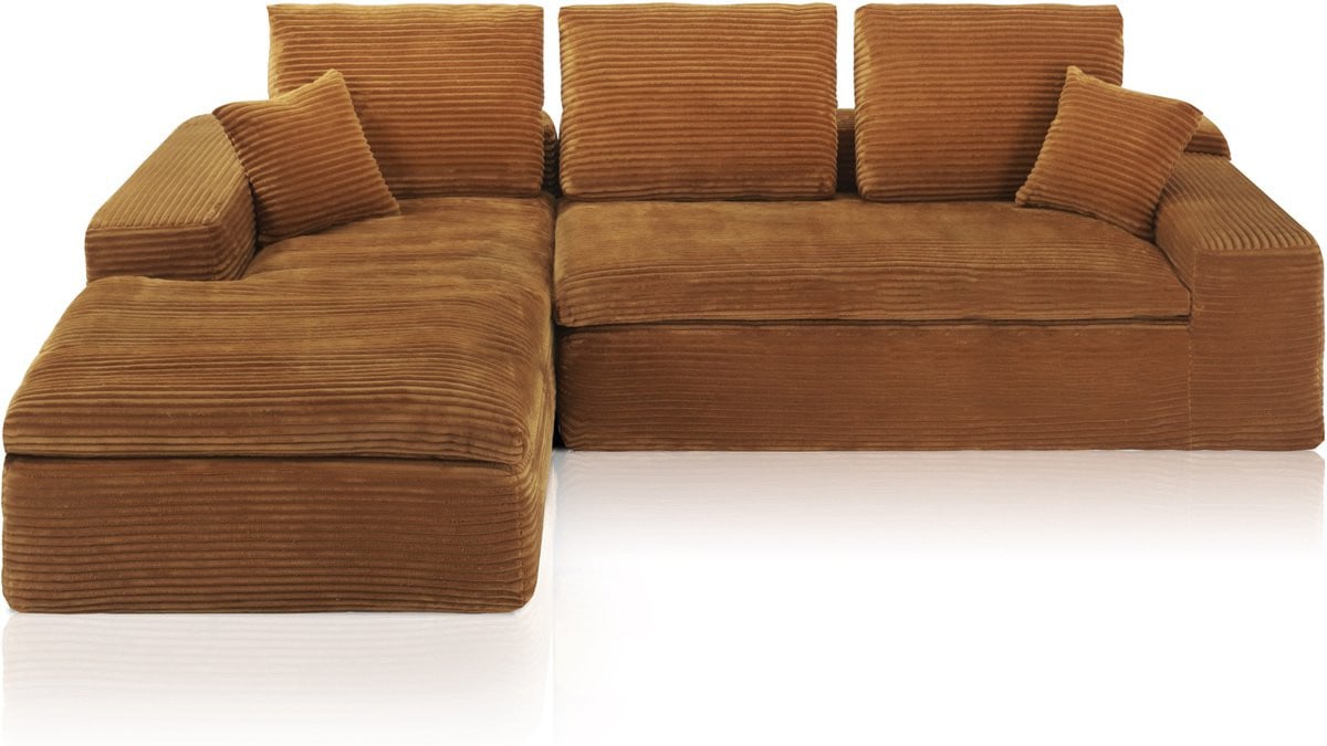 Lazy Hoekbank Velvet Ribstof Okergeel Links