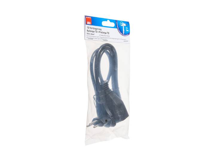Max Hauri TD-Verlängerung H05Vv-F3G1.0 1m schwarz Flachwinkelstecker Typ 12