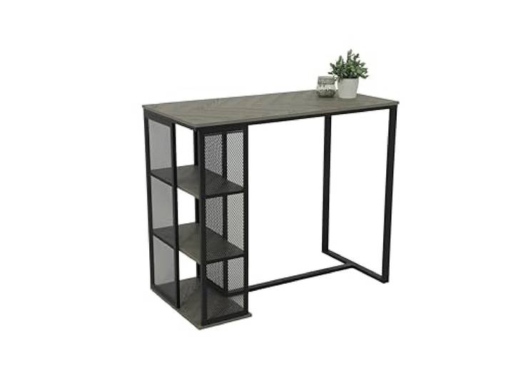 Hela Tische, Bartisch Bistrotisch Klara, Dekor Fischgrät Grau, Metall-Regal-Gestell, 120x60x103cm