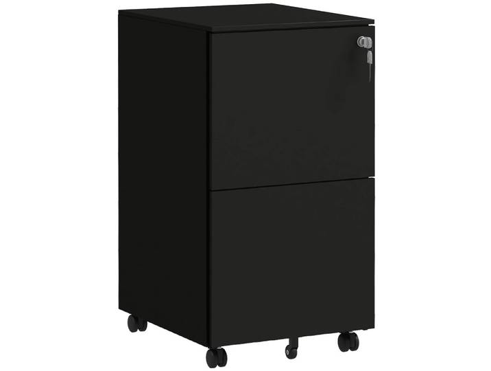 AKTENSCHRANK mit 2 Schubladen, Rollen, für A4 Akten, Dokumente, Stahl, Schwarz