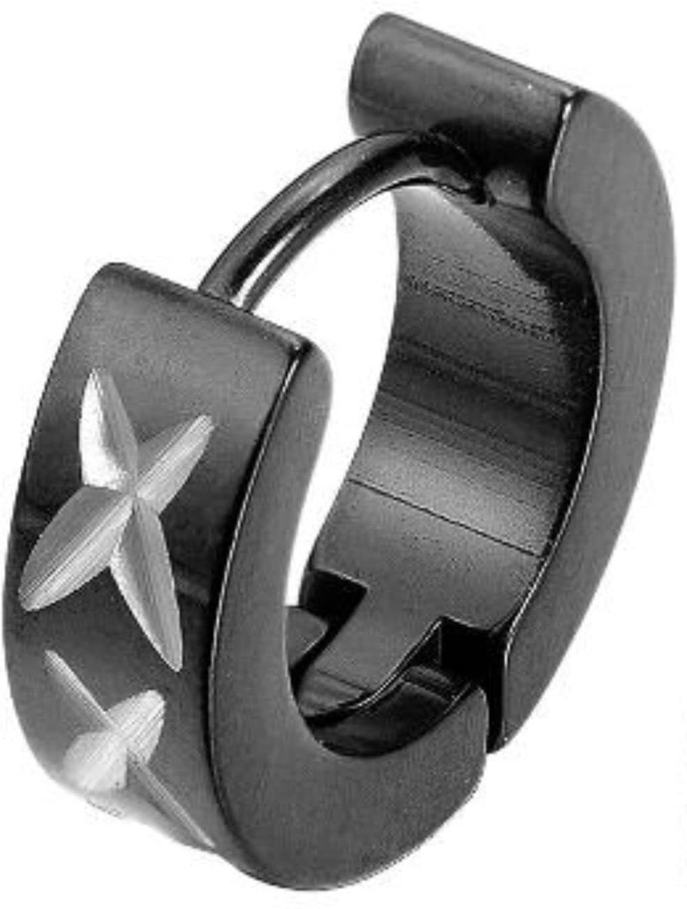 Single-Creole FIRETTI "Schmuck Geschenk Ohrschmuck einzeln BlackLine", schwarz (edelstahlfarben, schwarz), Ohrringe, Herren, 13,6mm, Edelstahl, Single-Creole edelstahlfarben, schwarz 13,6mm, Edelstahl