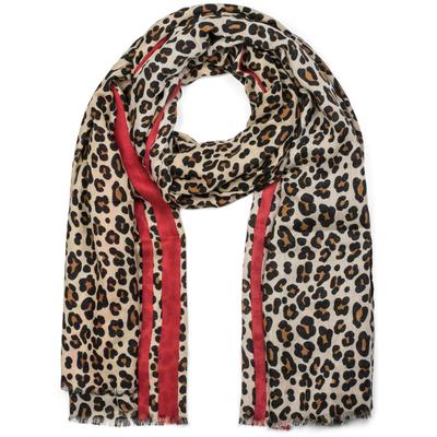 Schal STYLEBREAKER "Weicher Schal mit Leoparden Print und Streifen", Damen, braun (braun, rot), Obermaterial: 50% Viskose CV. 50% Baumwolle CO., Modisch, Modetücher Schal