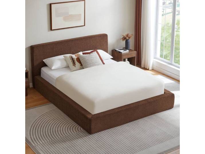 Lit double compressé 160x200 cm Contreventement en acier renforcé Tête de lit rembourrée brun (Sans matelas)