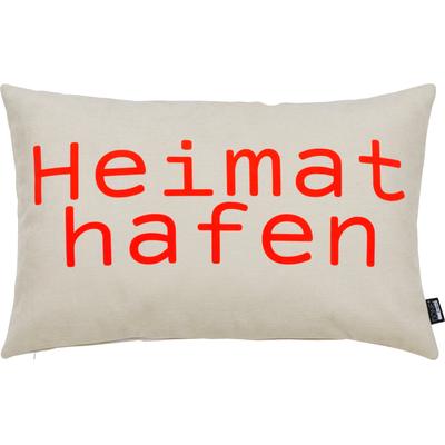 Dekokissen DONE. "HEIMATHAFEN", beige (beige, neon orange, schriftzug), B:40cm L:60cm, Polyester, Dekokissen_Sitzkissen_Kissenhüllen, Extra weiche Haptik