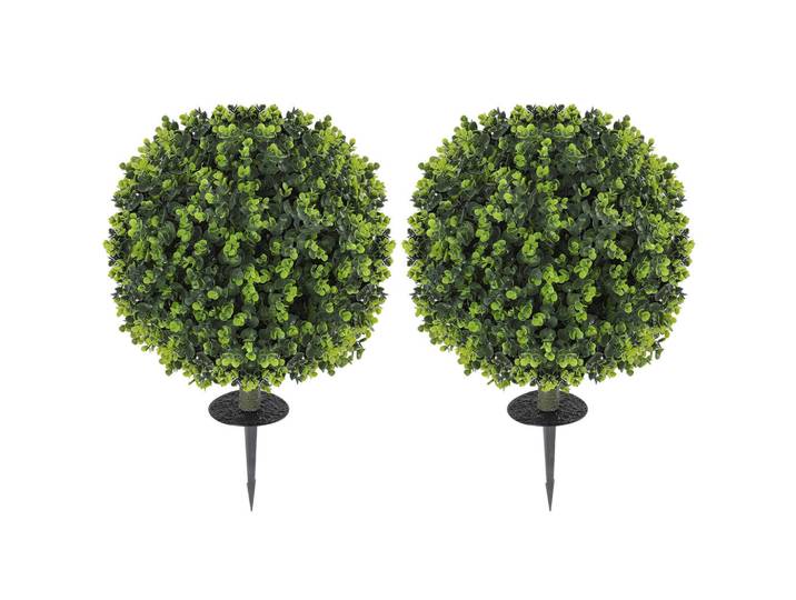 Homcom 2Er-Set Kunstpflanzen, Künstliche Buchsbaumkugeln mit Bodenpfahl, UV-Schutz Grün, Kunststoff, 56 cm, Dekoration, Blumen & Blumentöpfe, Kunstpflanzen