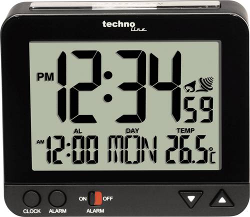Techno Line WT 195 Funk Wecker Schwarz Alarmzeiten 1