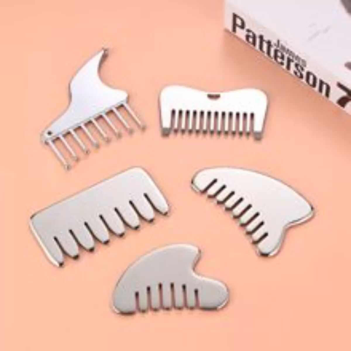 INF 2er-Pack Gua Sha Schaber Massage Werkzeug aus Edelstahl - Quadratischer Kamm mit acht Zähnen