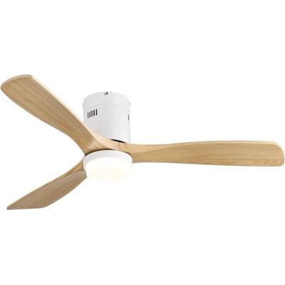 OKWISH Deckenventilator mit LED-Beleuchtung und Fernbedienung 30x132x132 cm Weiß mit 6 Stufen Timer leiser DC Motor reversibel Flush Mount Metall Holz