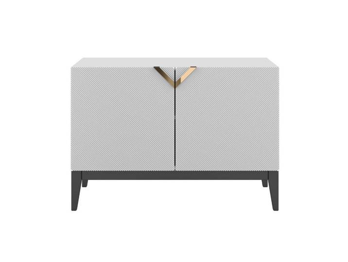Visby Sideboard Demi 2D Long, Weiß-Schwarz-Gold, Mit Gefrästen Fronten, Massive Buche, Buchenholz, 100.5x70x42 cm, Kleinmöbel, Kommoden, Sideboards