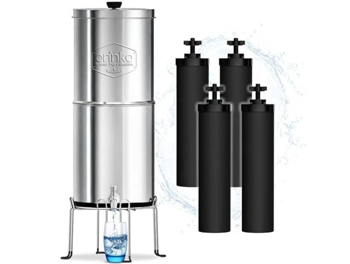 ORINKO Wasserfilter Schwerkraft 8,5L mit 4 Kartuschen, Aktivkohle Wasserreiniger, Wasserfilter für Leitungswasser, Regenwasser und mehr, fortschrittliche Filtration