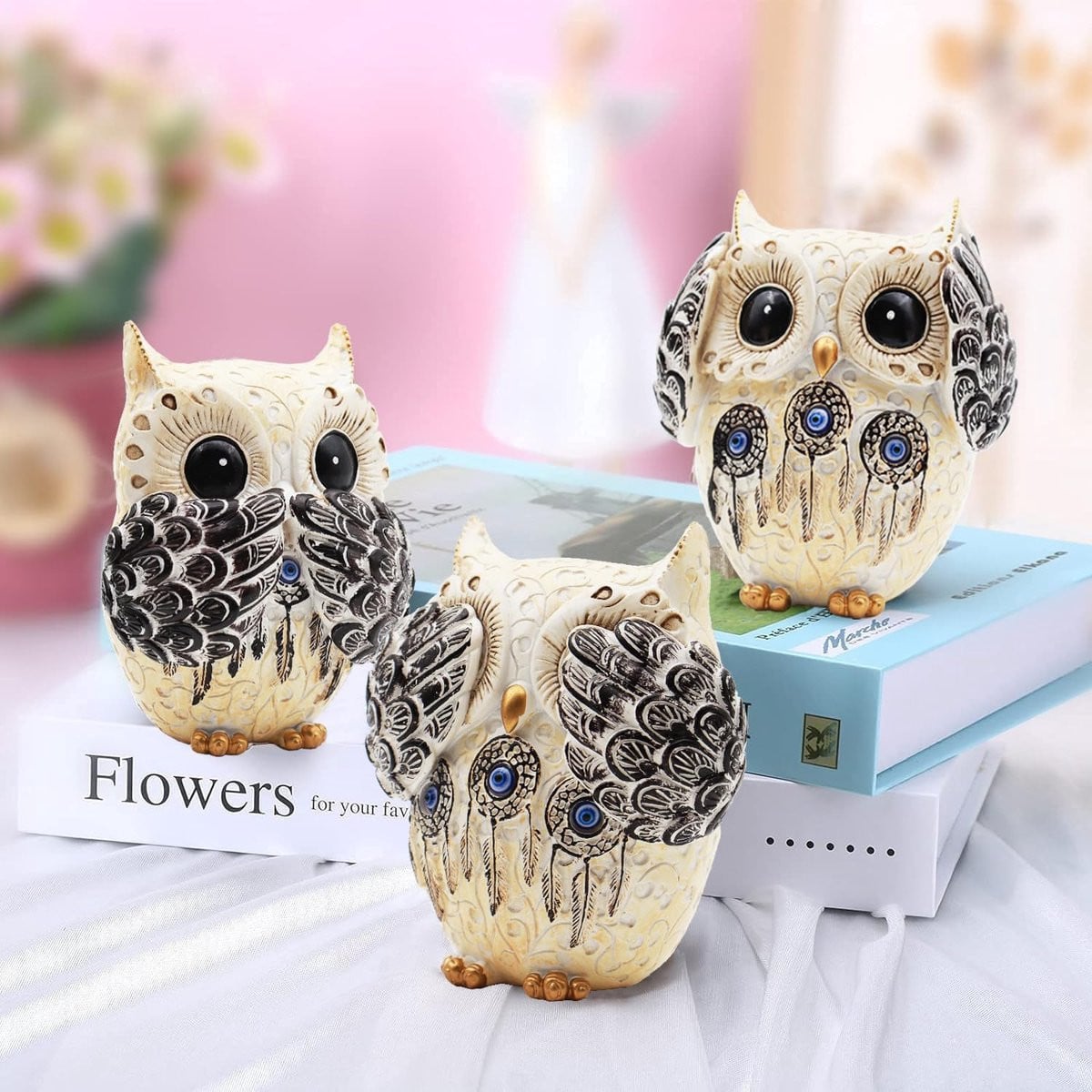 SnelShoppen Decoratieve Uil Beeldje van Hars - Wit