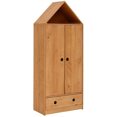 Kleiderschrank LÜTTENHÜTT "Alpi", beige (natur gebeizt, gewachst), B:75cm H:180cm T:40cm, Massivholz, Schränke, Kleiderschrank, Kiefernholz, mit Einlegeböden und Kleiderstange, Höhe 180 cm