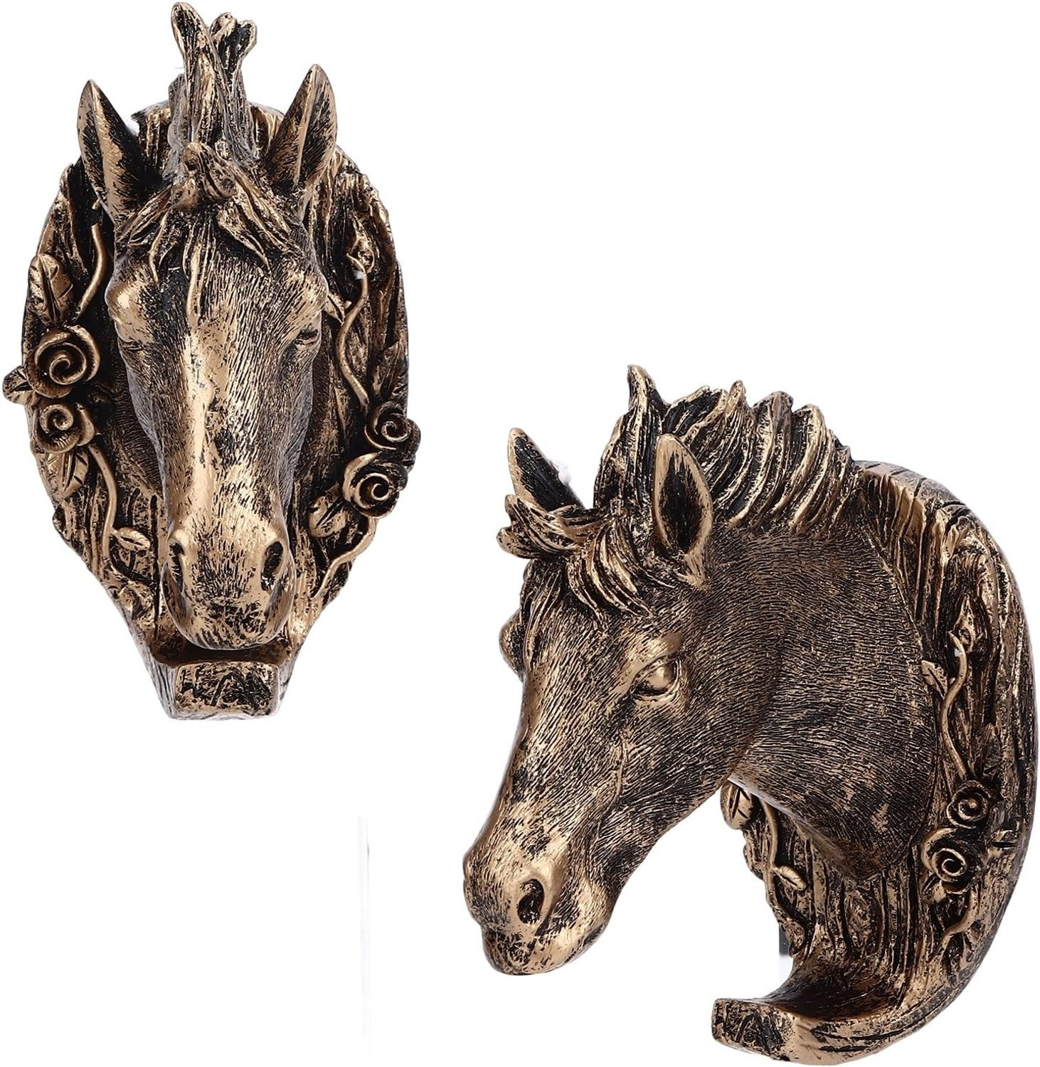 Antieke Gouden Paardenkop Wandhaak - Set van 2 Decoratieve Haken voor Kleding, Badkamer en Keuken