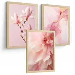 POSTER 3er-Set Wandbilder Orchidee Marmor modern Wohnzimmer Deko, Schlafzimmer, Küche, Badezimmer Leichter Holzrahmen A4