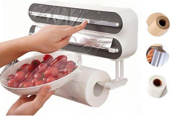 Famanu Keukenrolhouder met 3-delig snijgereedschap en magnetische foliehouder - Wit
