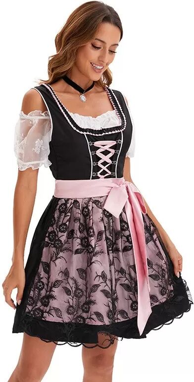 INF Oktoberfest Bier Kleid Kostüm: Traditionelles bayerisches Dirndl Outfit mit Bluse, Rock, Schürze & Band M