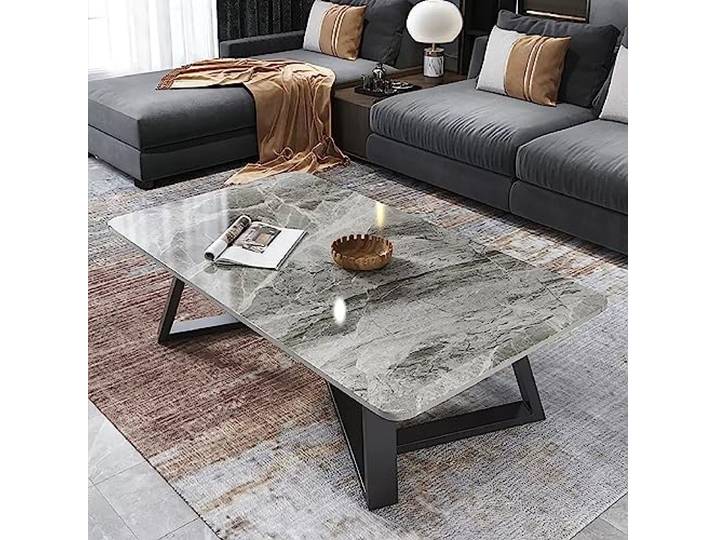 Moderner Marmor-Couchtisch für das Wohnzimmer, rechteckiger Couchtisch mit Marmorplatte, Mitteltisch mit Schieferplatte und Metallrahmen, Teetisch, Cocktailtisch für Wohnzimmer, Rezeption, Akzentmöbe